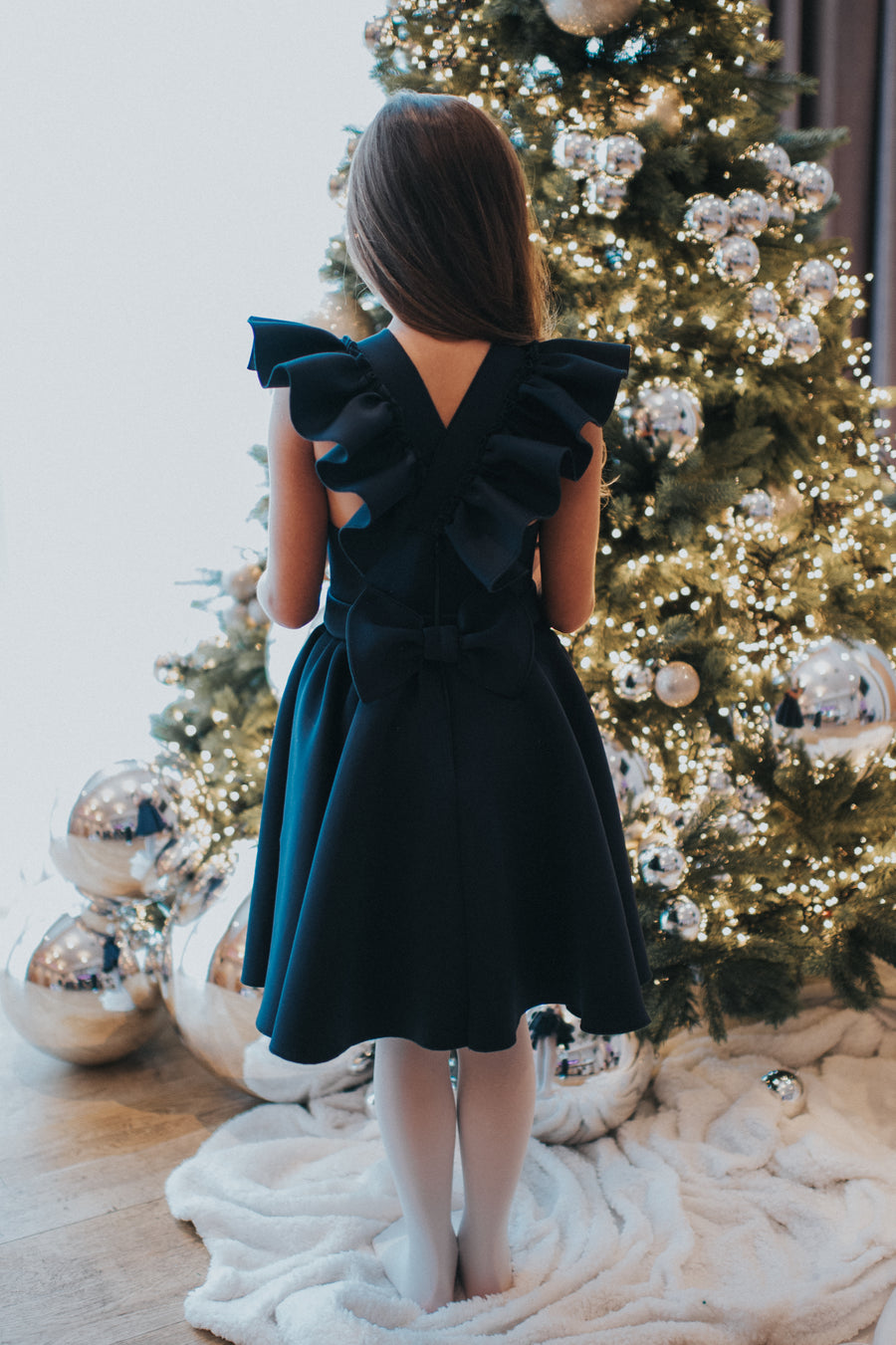 Mirabel Navy Neoprene Ruffle Dress