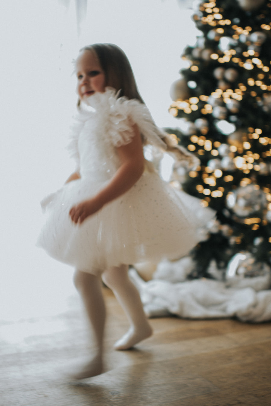 Ivory Metallic Spot Ruffle Tulle Dress