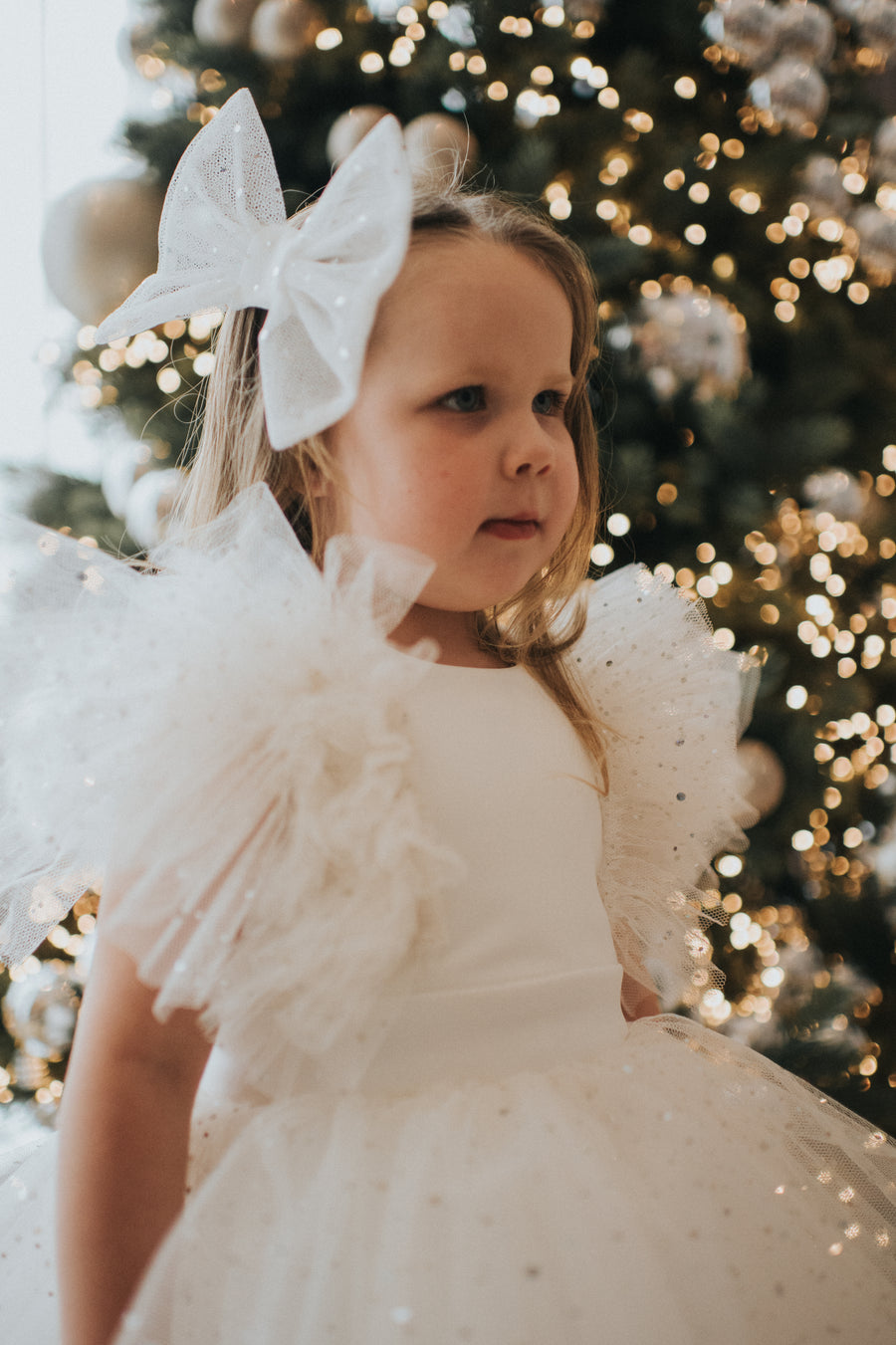 Ivory Metallic Spot Ruffle Tulle Dress