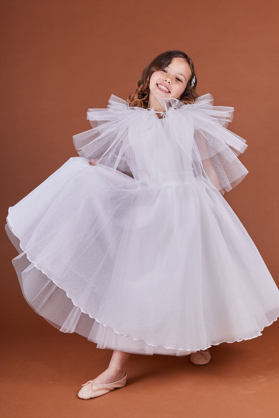 Anica Cape Tulle Flower Girl Dress