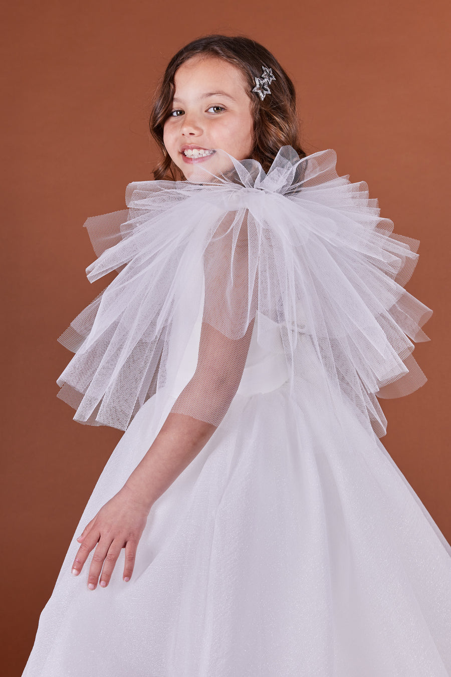 Anica Cape Tulle Flower Girl Dress