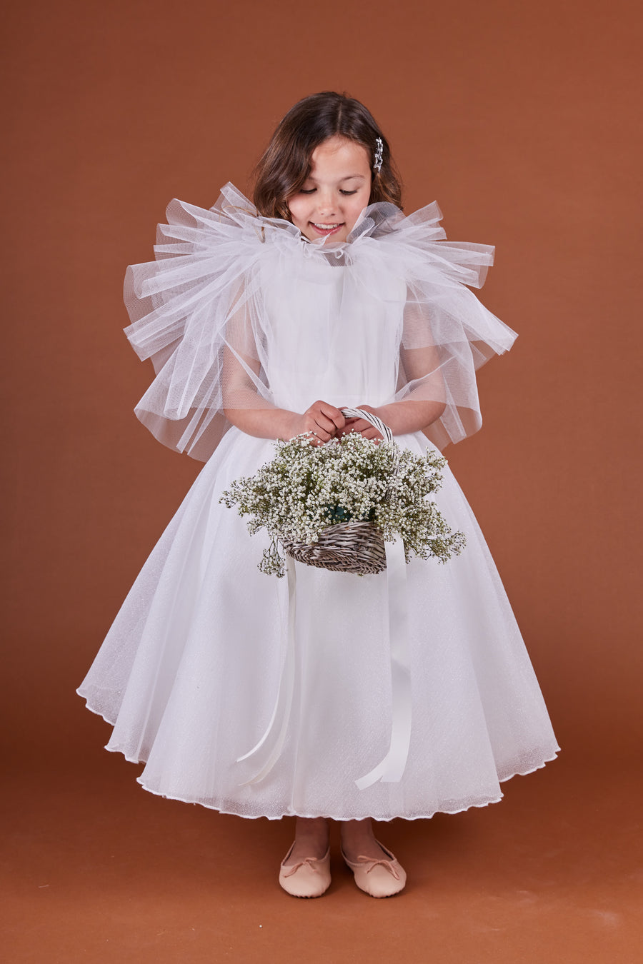 Anica Cape Tulle Flower Girl Dress