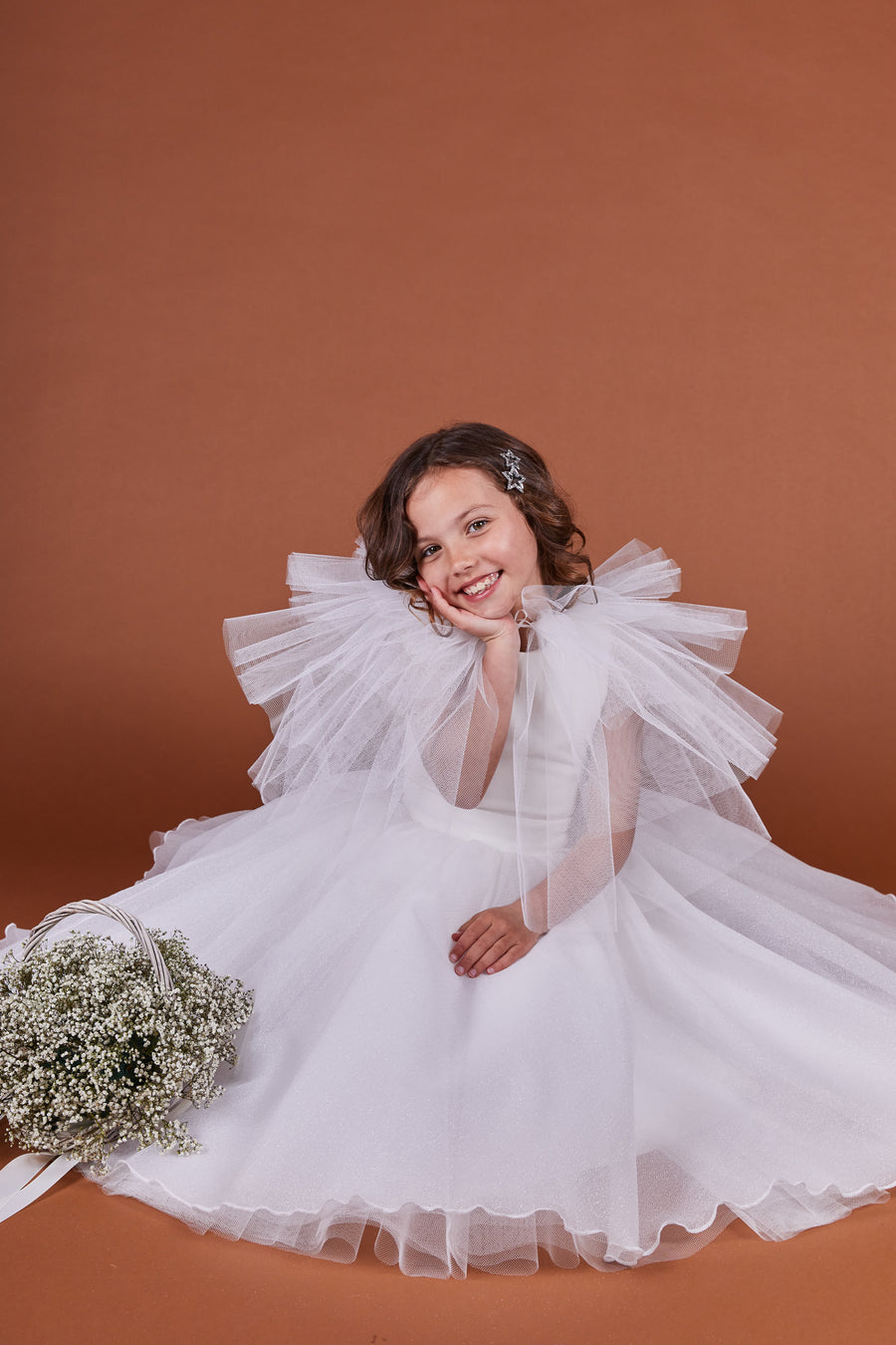 Anica Cape Tulle Flower Girl Dress