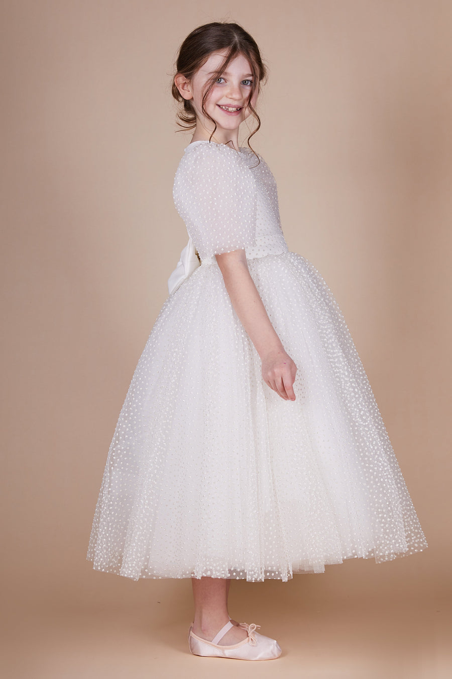 Ophelia Ivory Sparkly Spot Tulle Mini Maid Dress