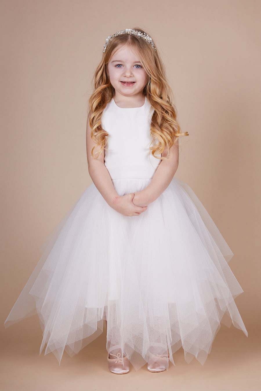 Kadie Ivory Bow Choppy Tulle Mini Maid Dress