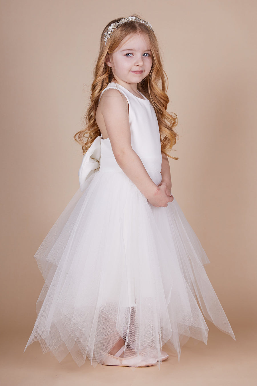 Kadie Ivory Bow Choppy Tulle Mini Maid Dress