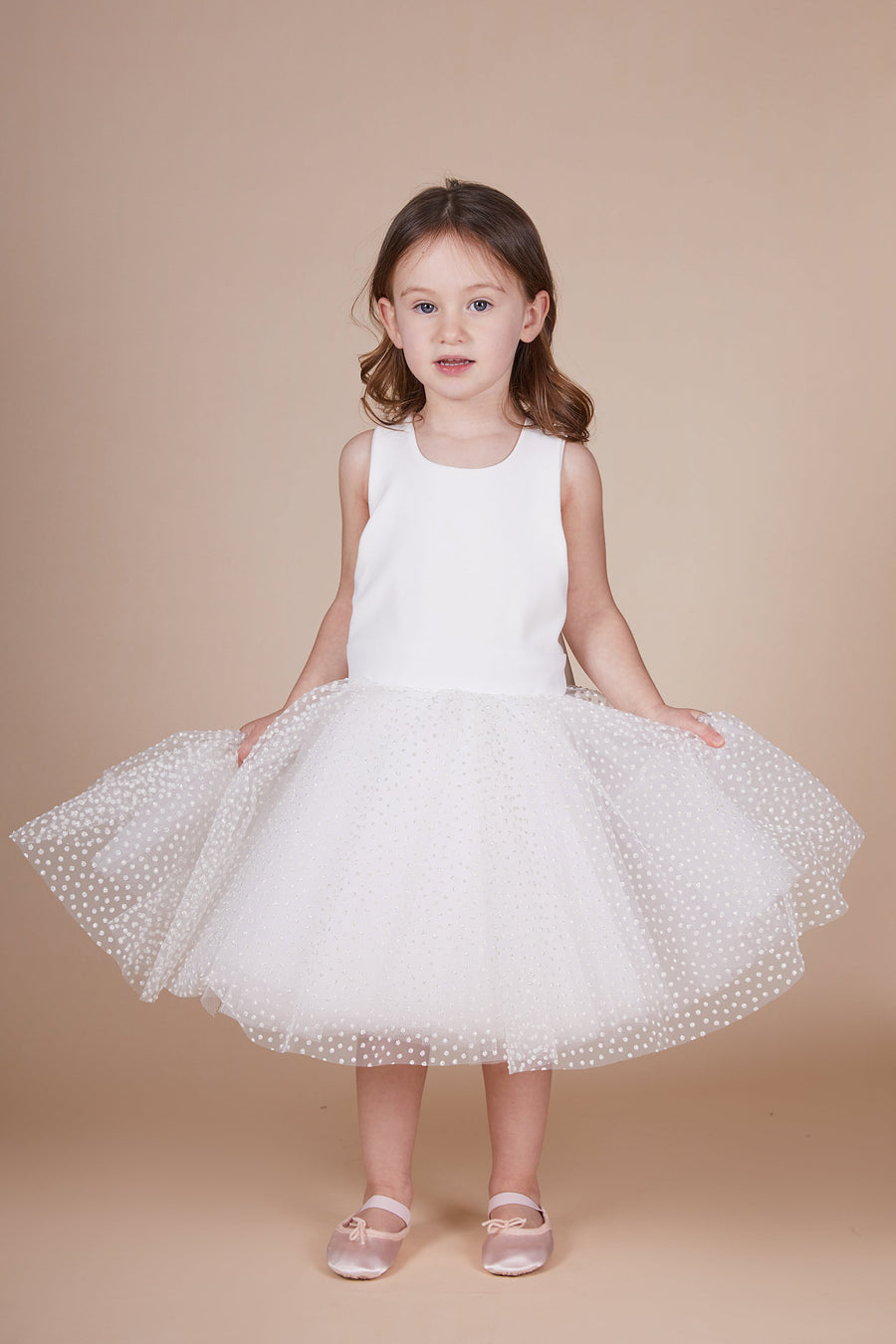 Luna Ivory Sparkly Spot Tulle Mini Maid Dress