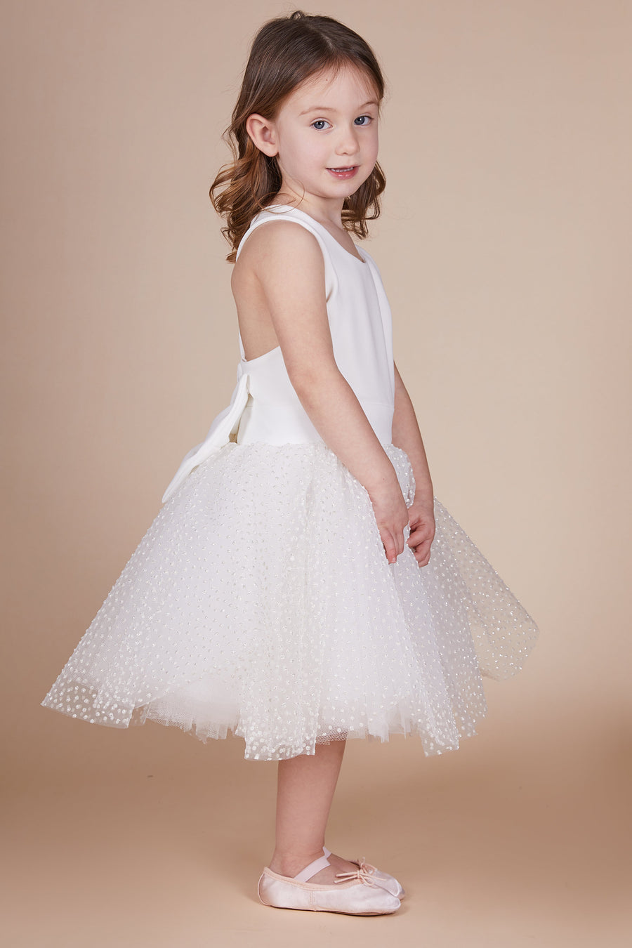 Luna Ivory Sparkly Spot Tulle Mini Maid Dress